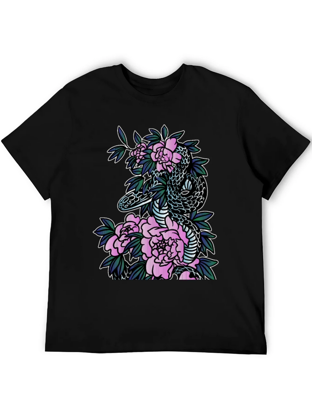 Snake & Floral Print Black T-Shirt product image 5