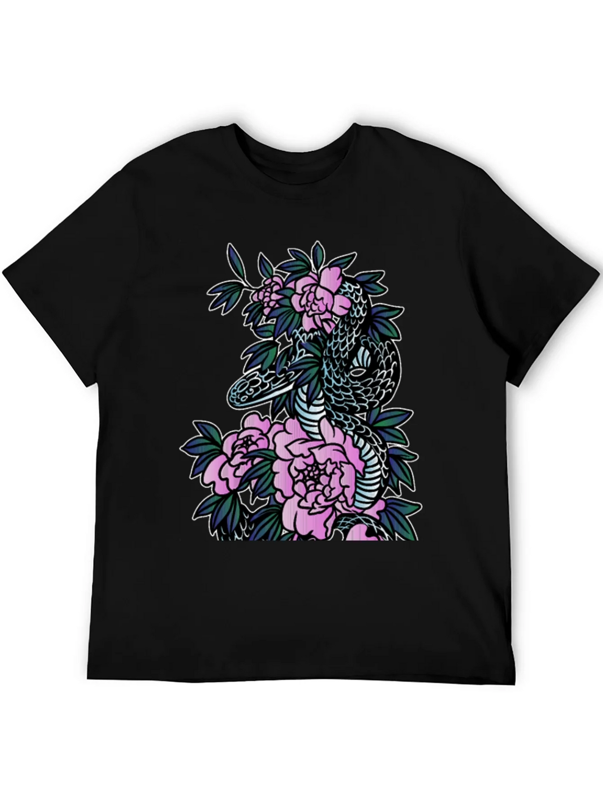 Snake & Floral Print Black T-Shirt product image 5