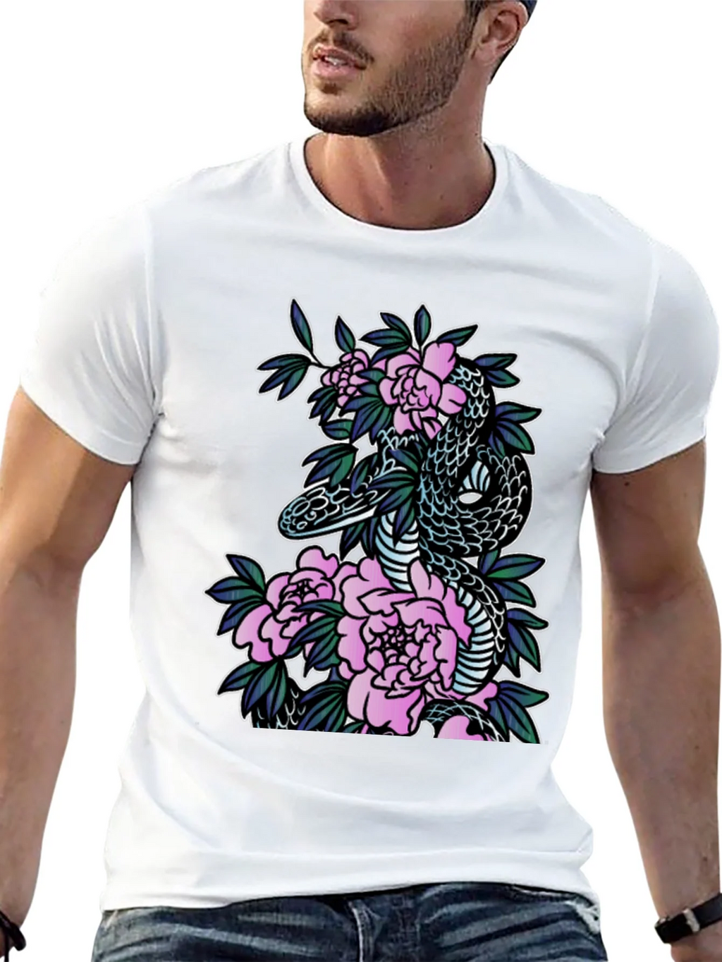 Snake & Floral Print Black T-Shirt product image 12