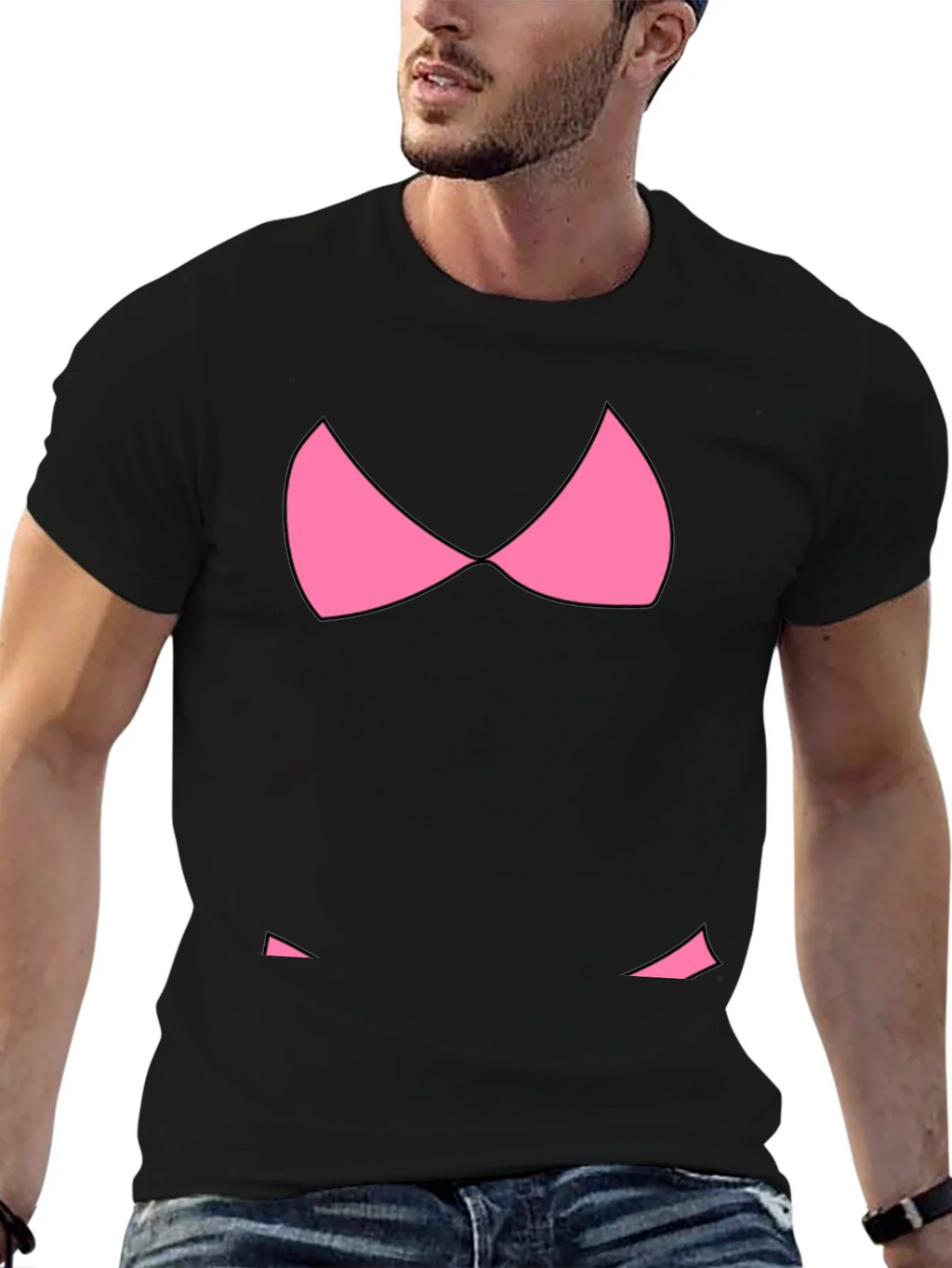 Funny Pink Bikini Top Graphic T-Shirt - Black product image 9