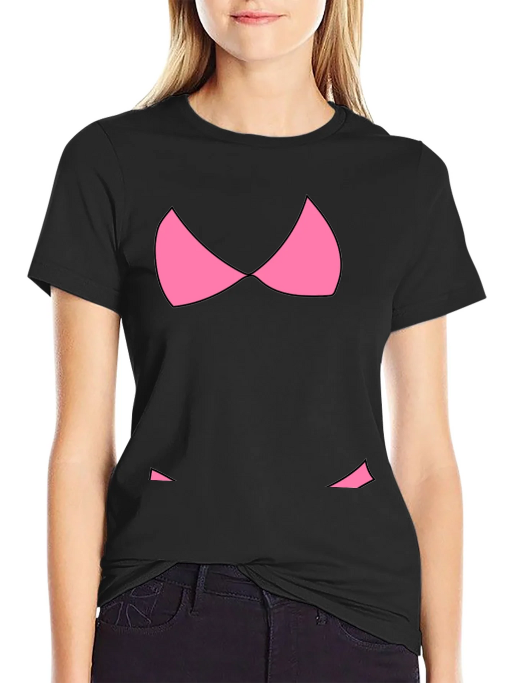 Funny Pink Bikini Top Graphic T-Shirt - Black product image 5