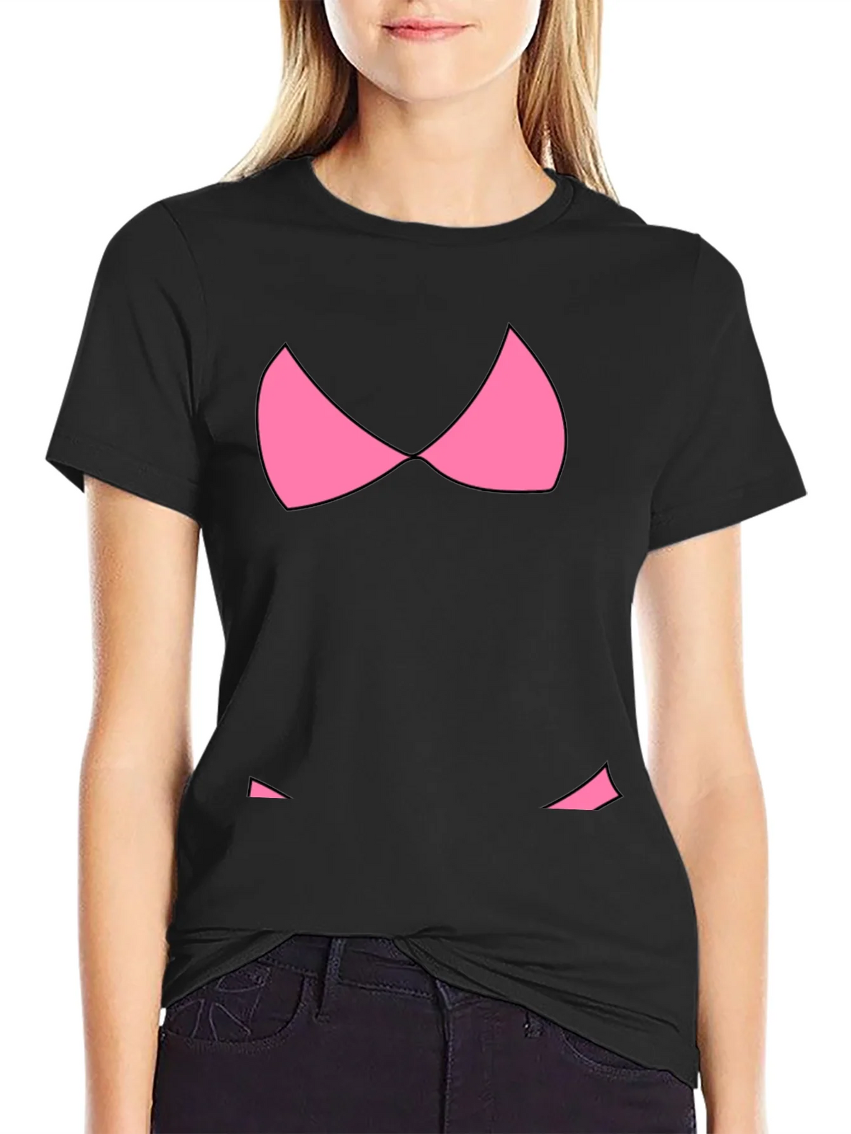 Funny Pink Bikini Top Graphic T-Shirt - Black product image 5