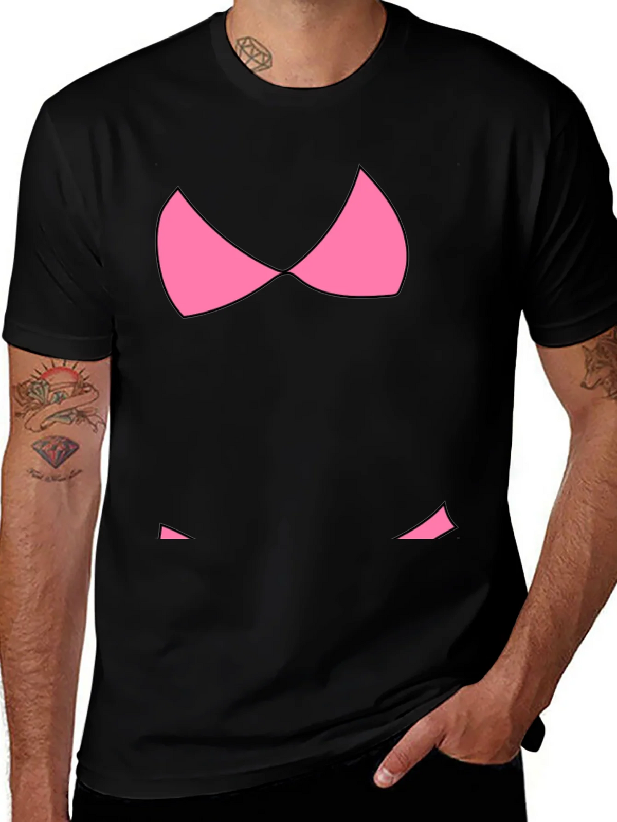 Funny Pink Bikini Top Graphic T-Shirt - Black product image 1