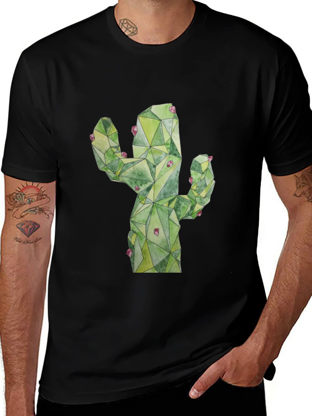 Geometric Cactus Print Black T-Shirt product image 1