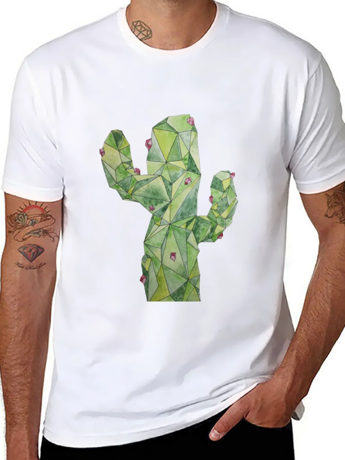 Geometric Cactus Print Black T-Shirt product image 7