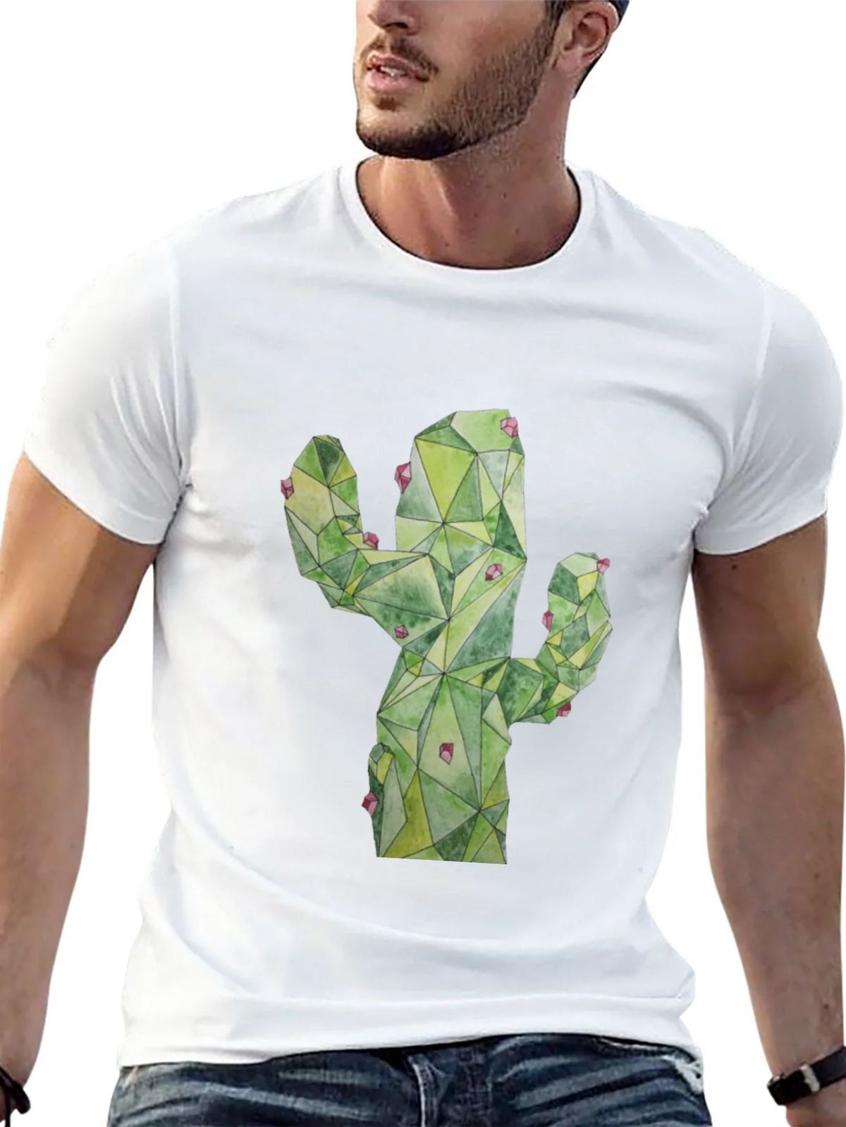 Geometric Cactus Print Black T-Shirt product image 12