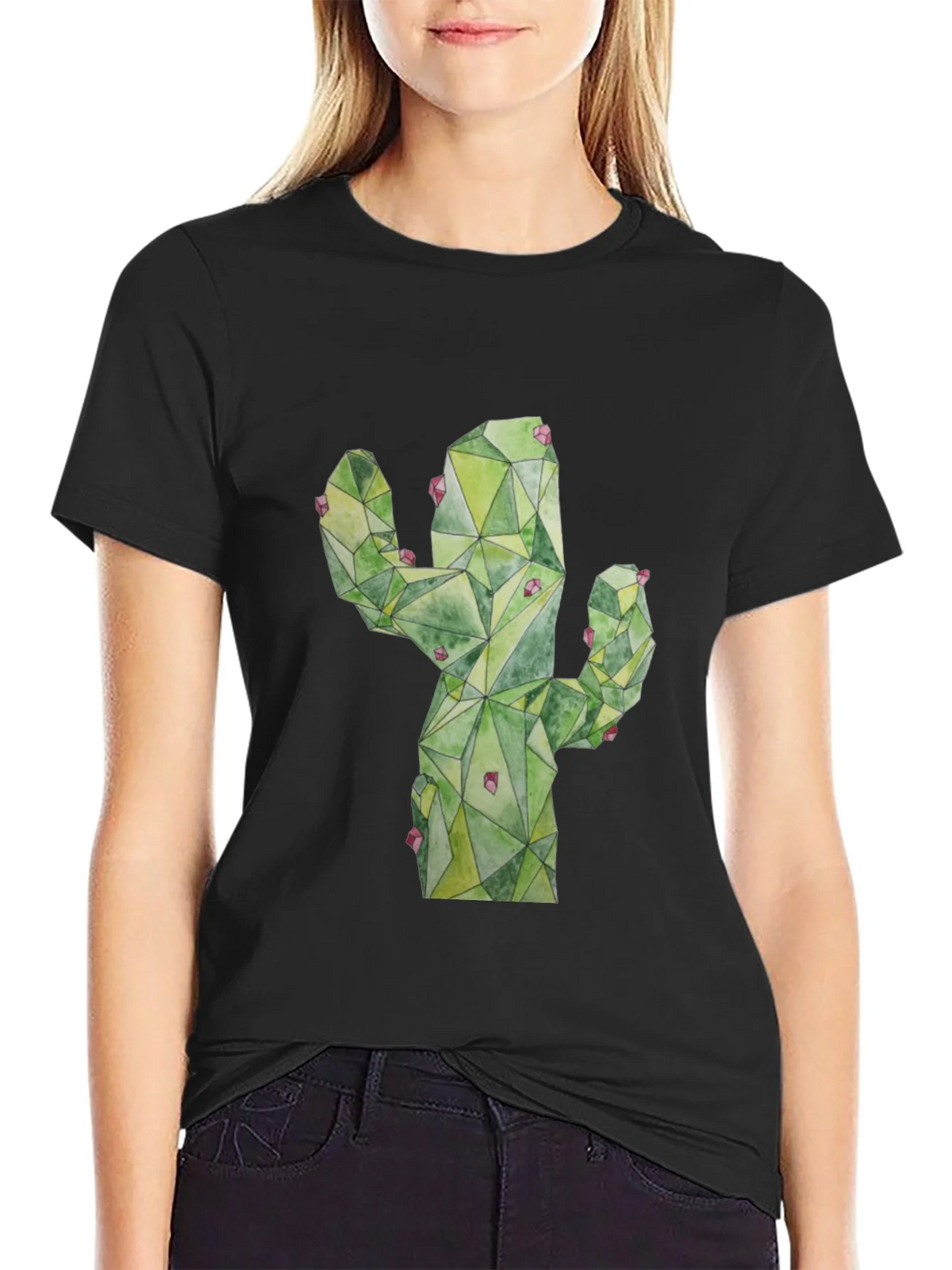 Geometric Cactus Print Black T-Shirt product image 2
