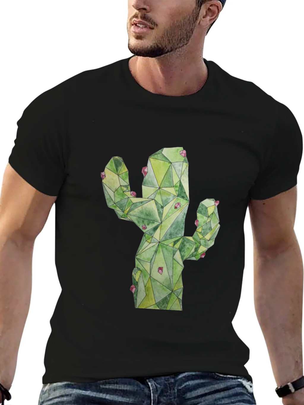 Geometric Cactus Print Black T-Shirt product image 6