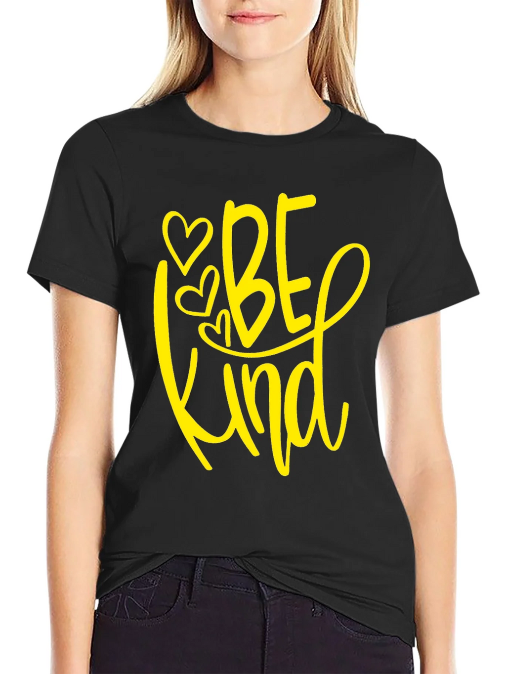Be Kind T-Shirt - Black Crew Neck Tee with Heart Design product image 2
