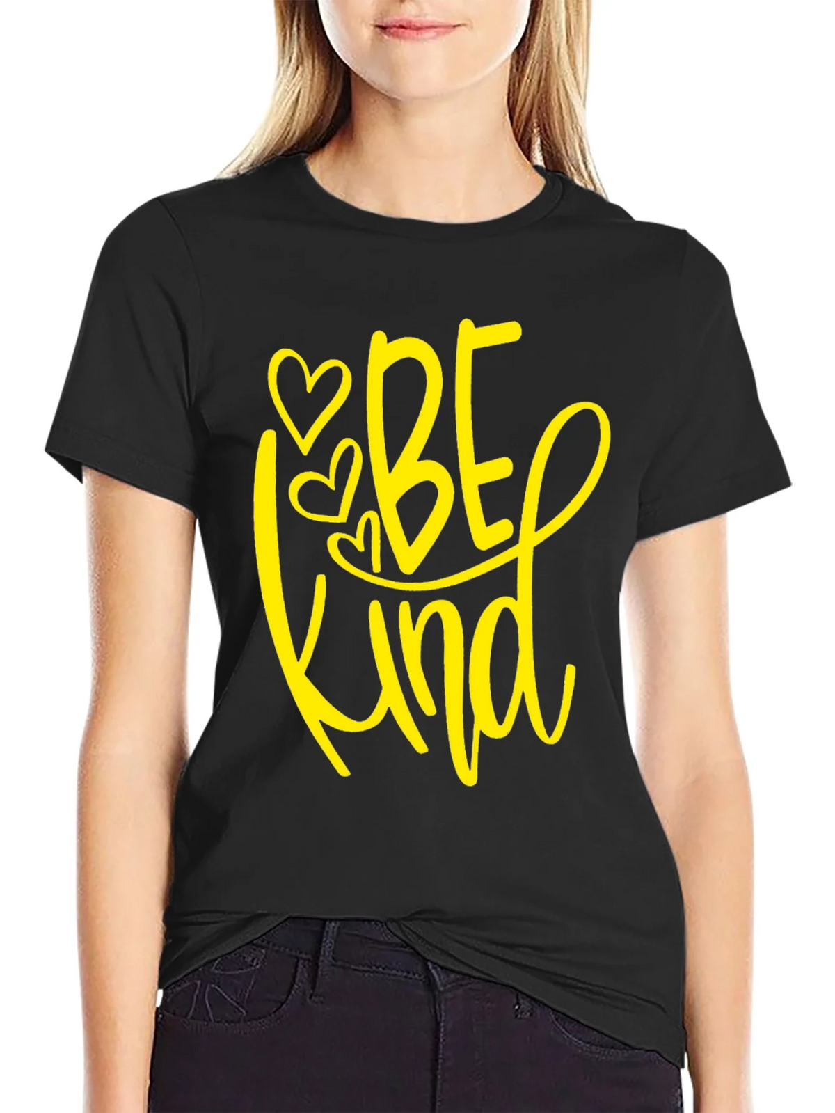 Be Kind T-Shirt - Black Crew Neck Tee with Heart Design product image 2