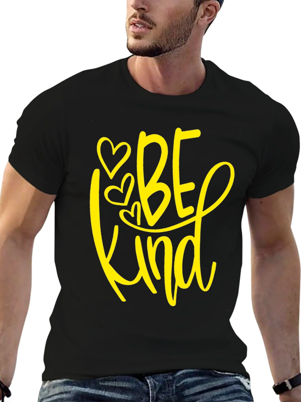 Be Kind T-Shirt - Black Crew Neck Tee with Heart Design product image 6