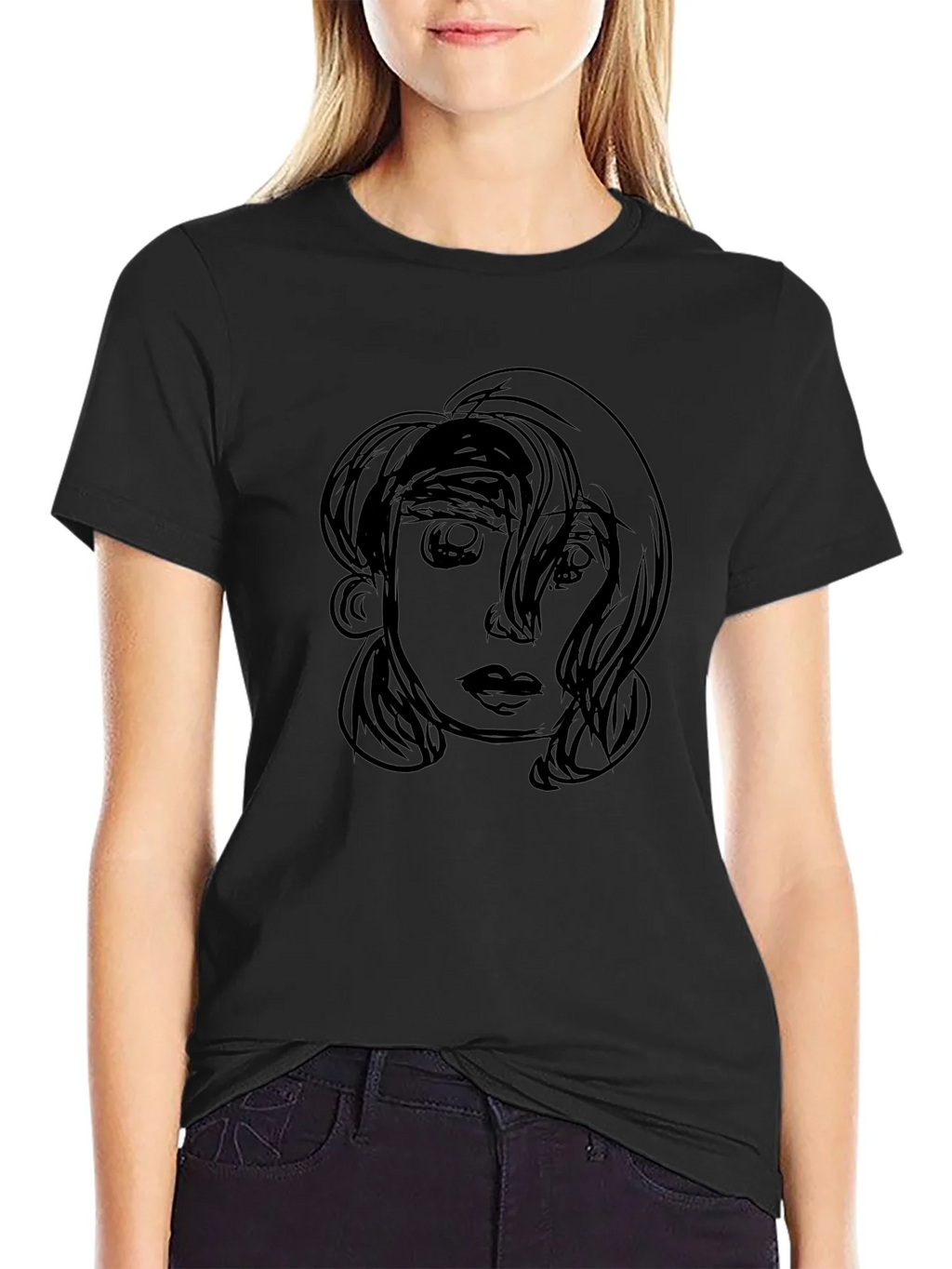Sketch Face Graphic Black T-Shirt product image 2