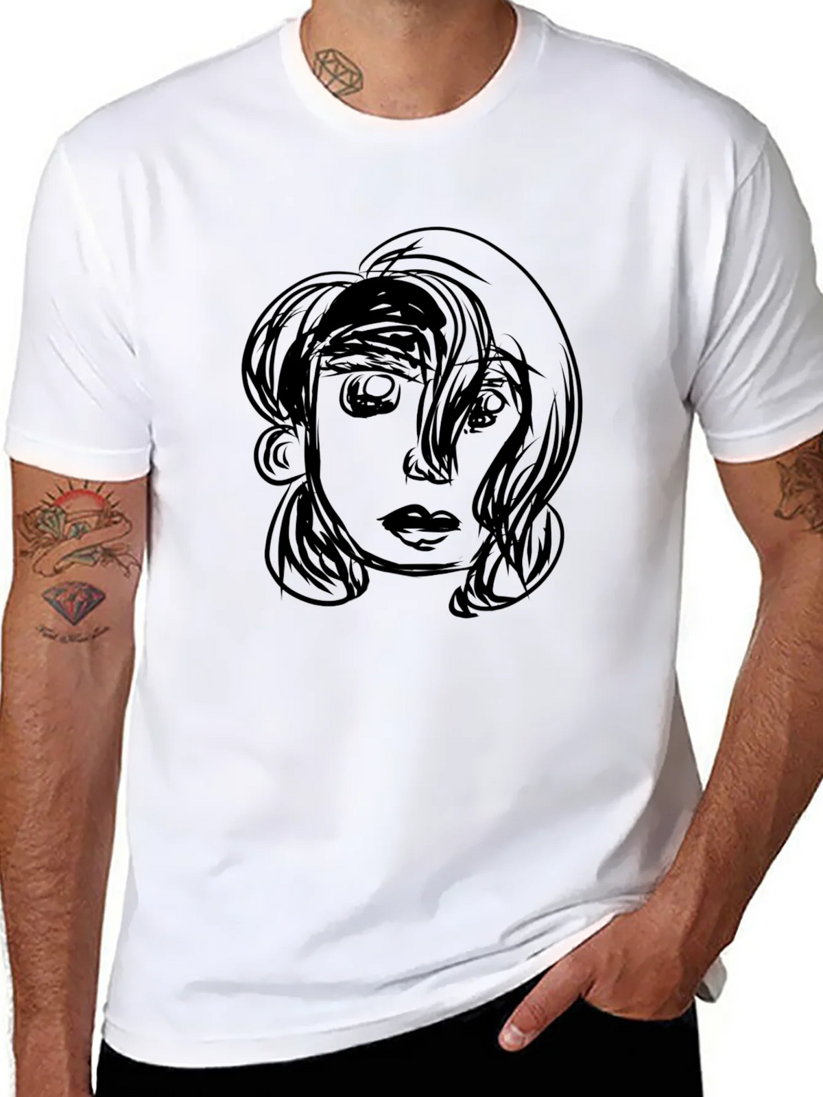 Sketch Face Graphic Black T-Shirt product image 7
