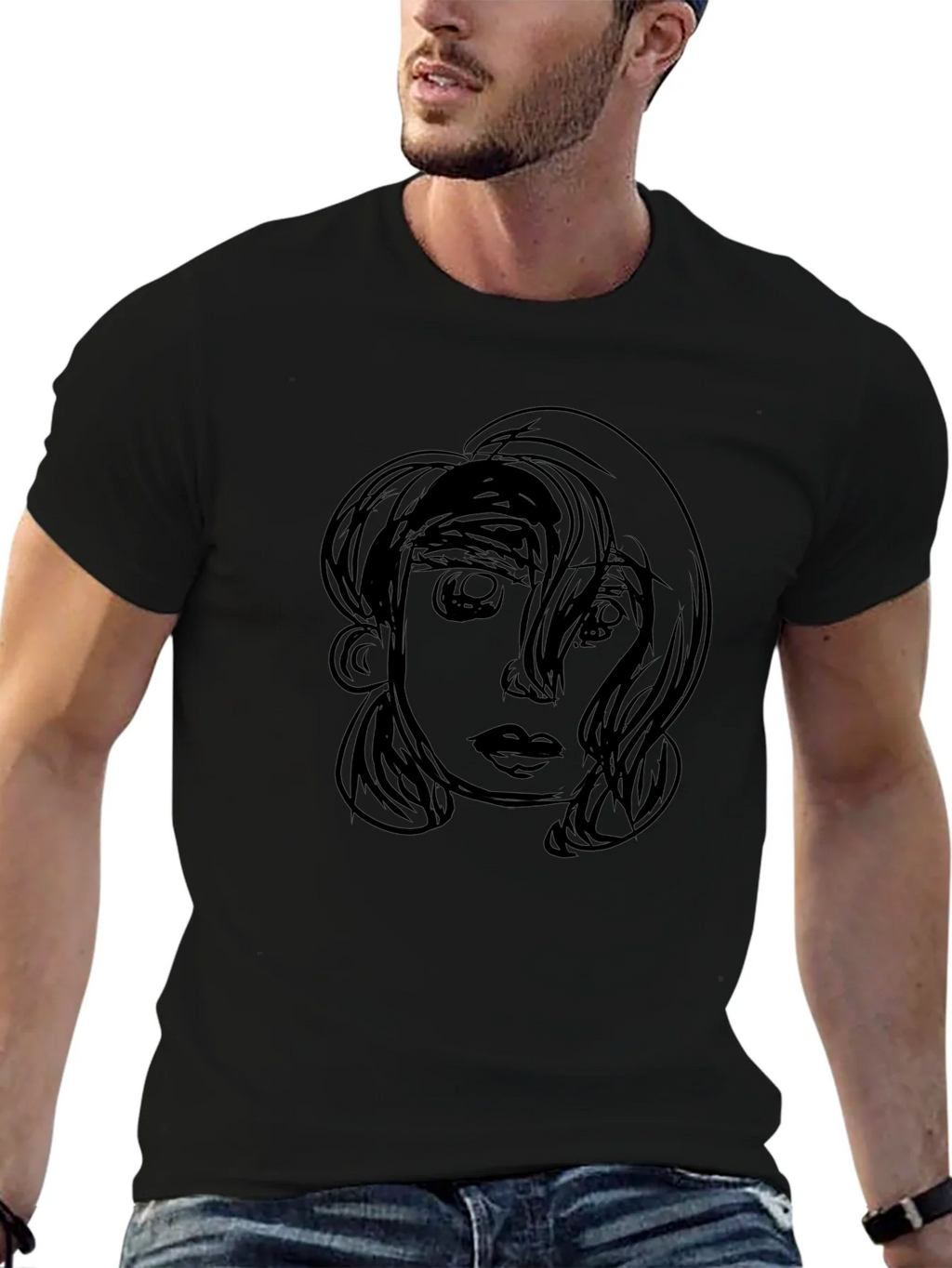 Sketch Face Graphic Black T-Shirt product image 6