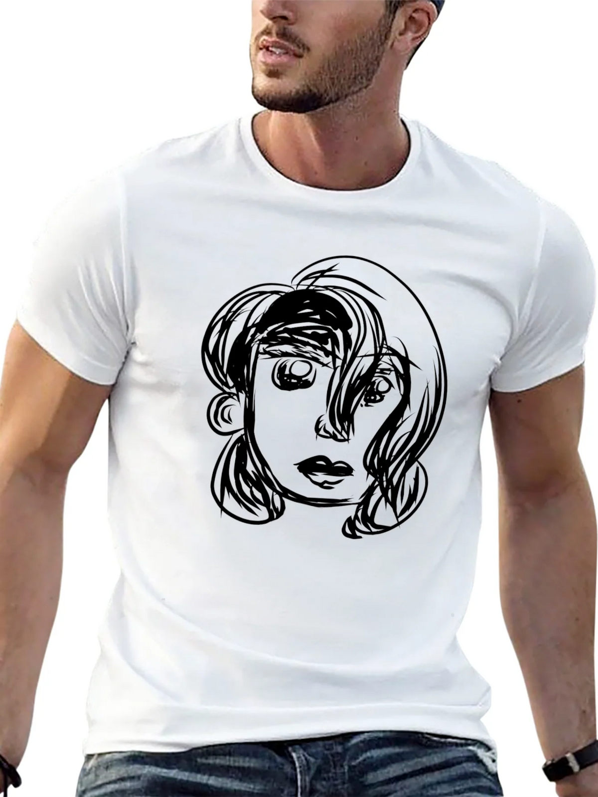 Sketch Face Graphic Black T-Shirt product image 12