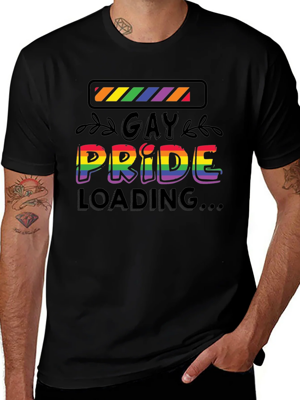 Gay Pride Loading T-Shirt - Black Cotton Blend Tee product image 1