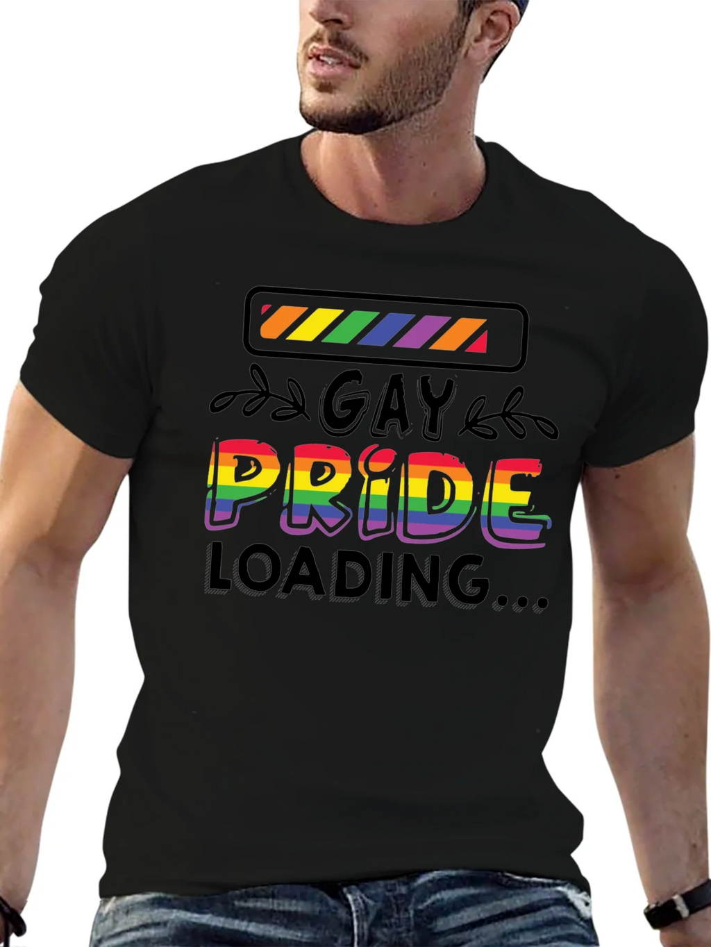 Gay Pride Loading T-Shirt - Black Cotton Blend Tee product image 9