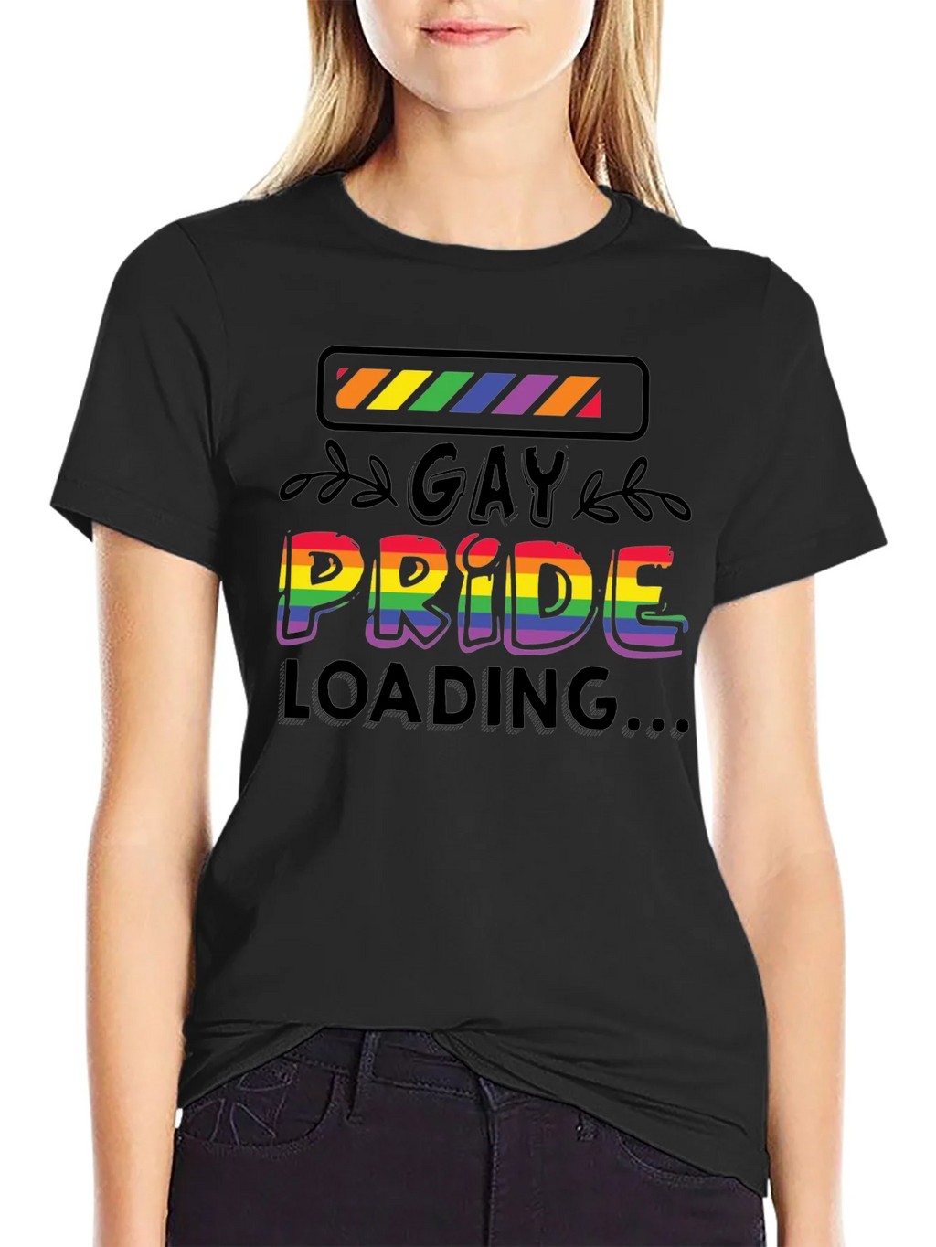 Gay Pride Loading T-Shirt - Black Cotton Blend Tee product image 5