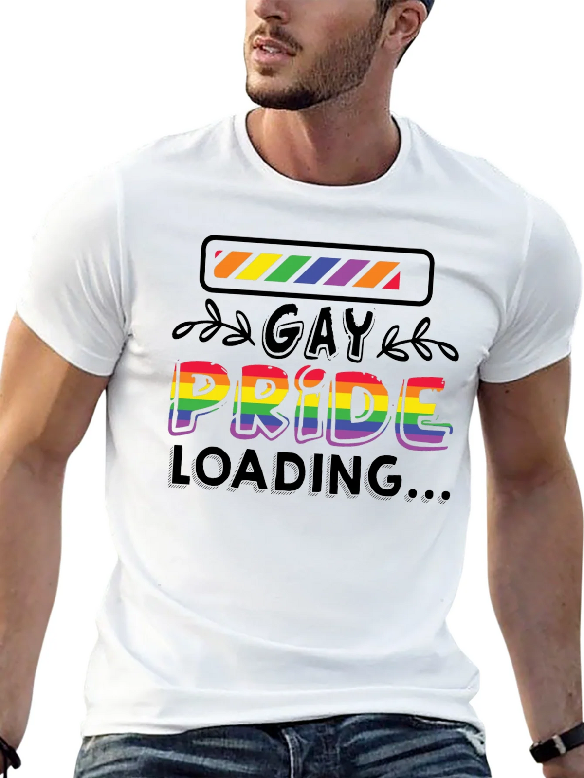 Gay Pride Loading T-Shirt - Black Cotton Blend Tee product image 4