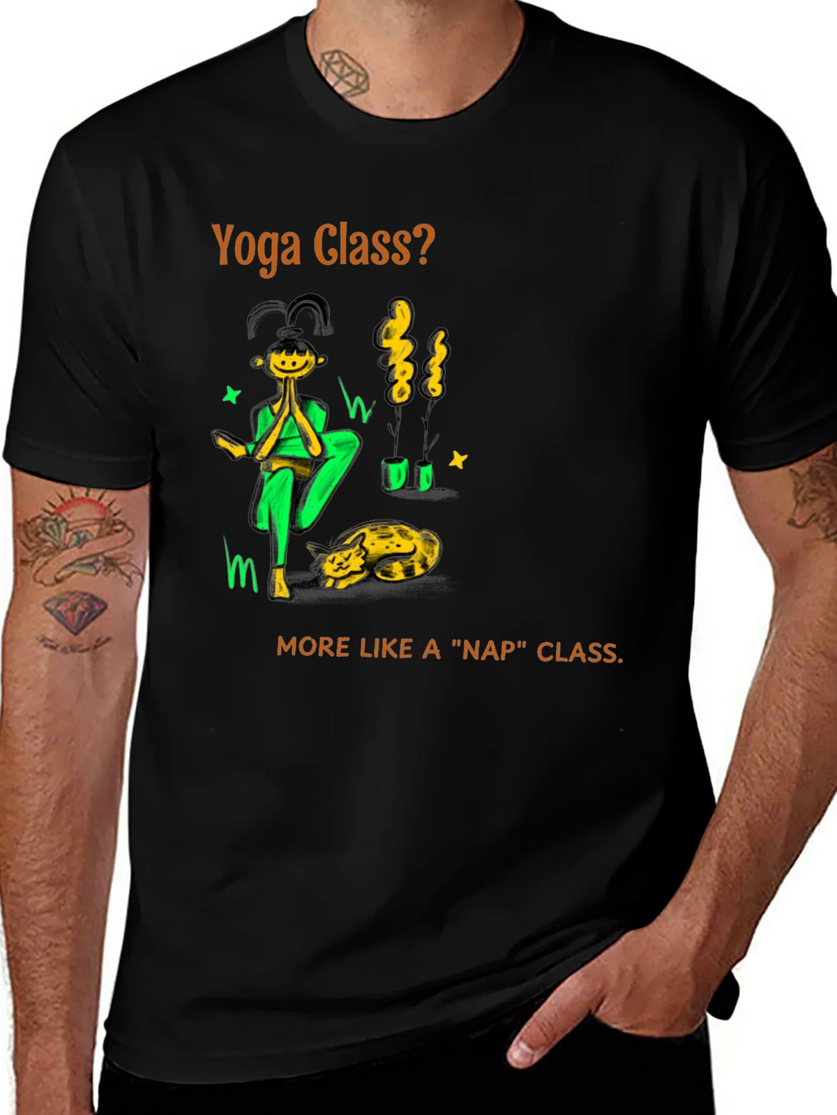 Yoga Nap Class Black Cotton T-Shirt product image 1