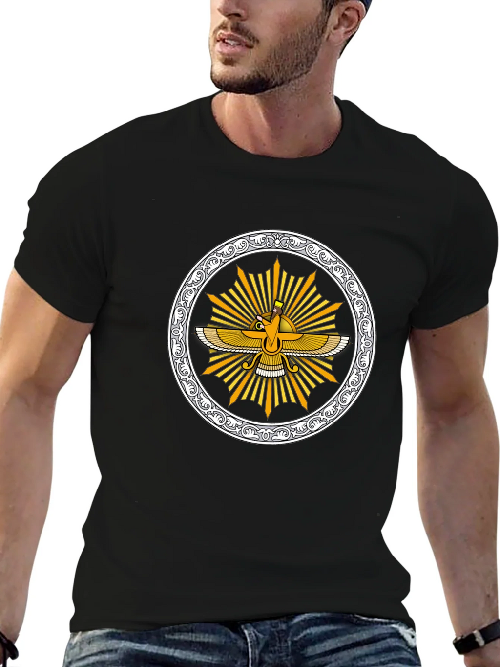 Zoroastrian Faravahar Graphic Tee - Black product image 6