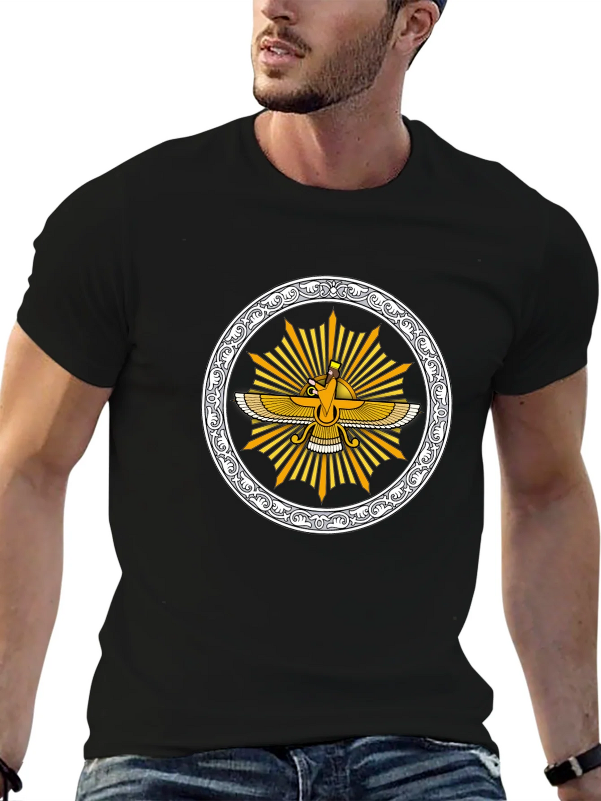 Zoroastrian Faravahar Graphic Tee - Black product image 6
