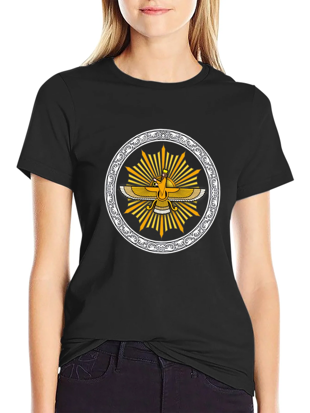 Zoroastrian Faravahar Graphic Tee - Black product image 2
