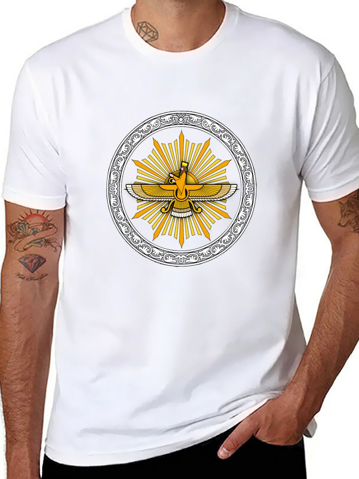 Zoroastrian Faravahar Graphic Tee - Black product image 7