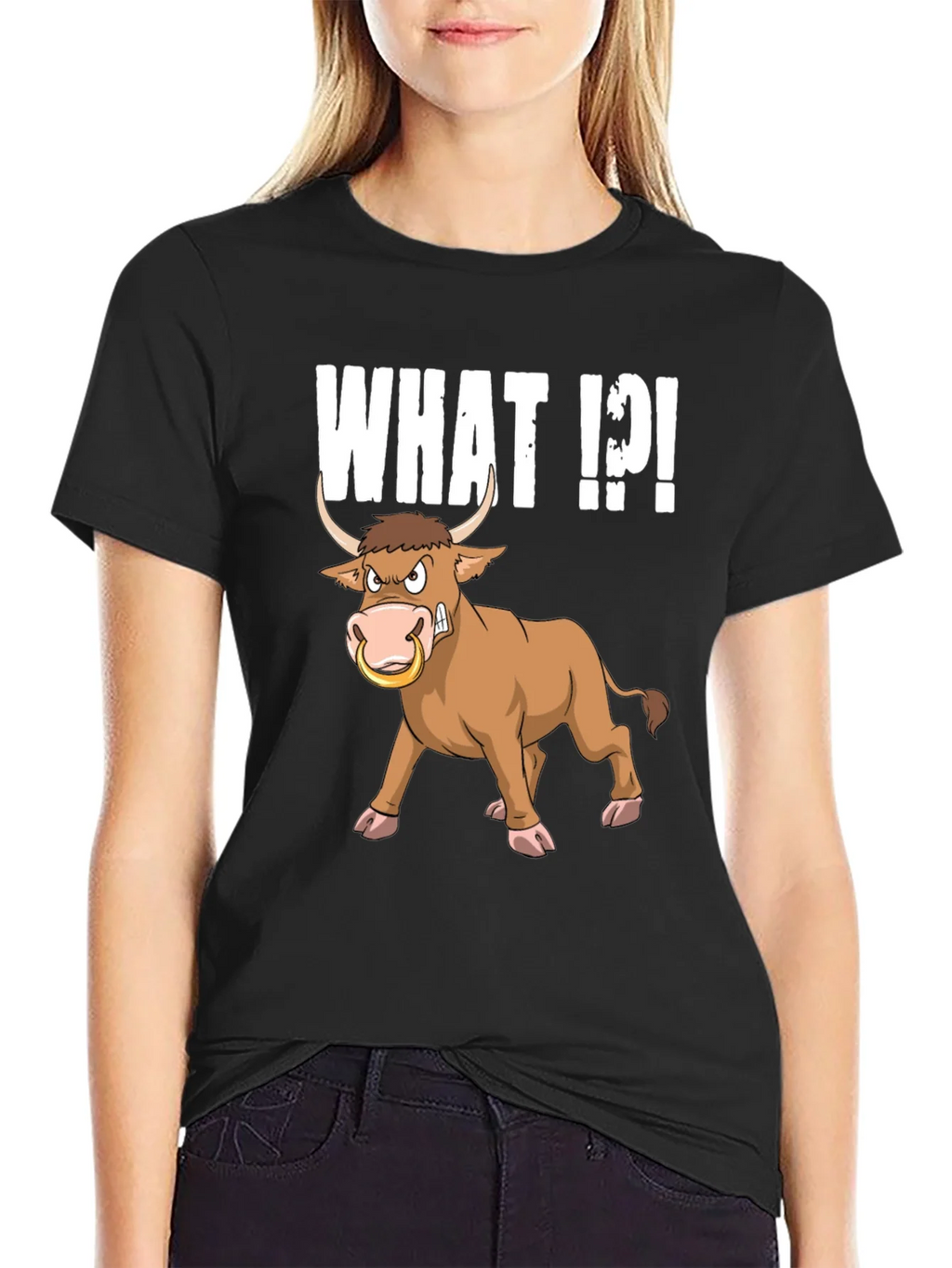 Funny Bull What T-Shirt - Black Graphic Tee product image 5