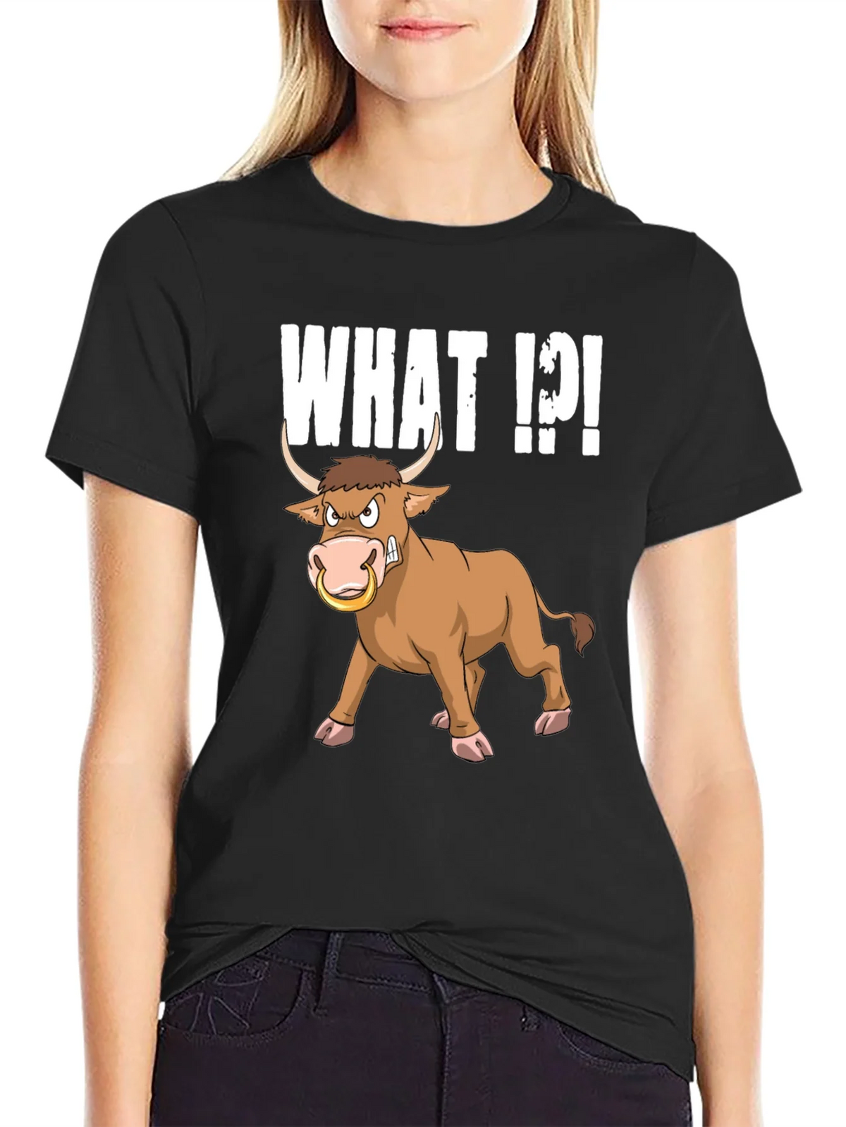 Funny Bull What T-Shirt - Black Graphic Tee product image 5