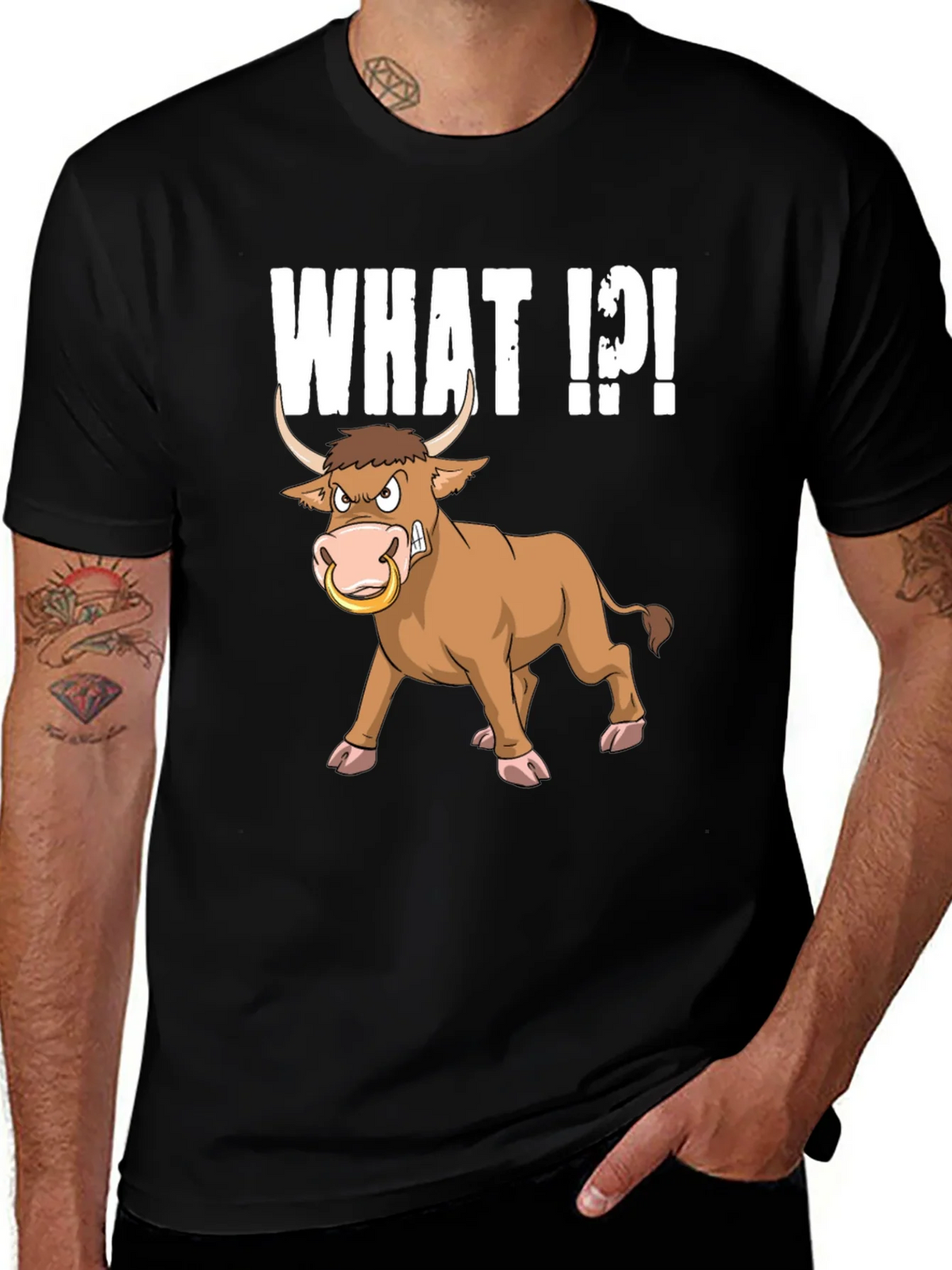 Funny Bull What T-Shirt - Black Graphic Tee product image 1