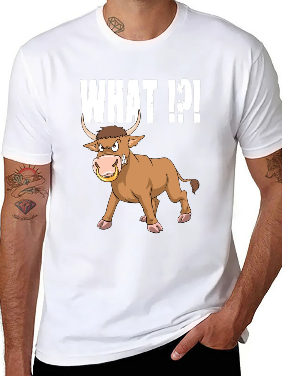 Funny Bull What T-Shirt - Black Graphic Tee product image 10