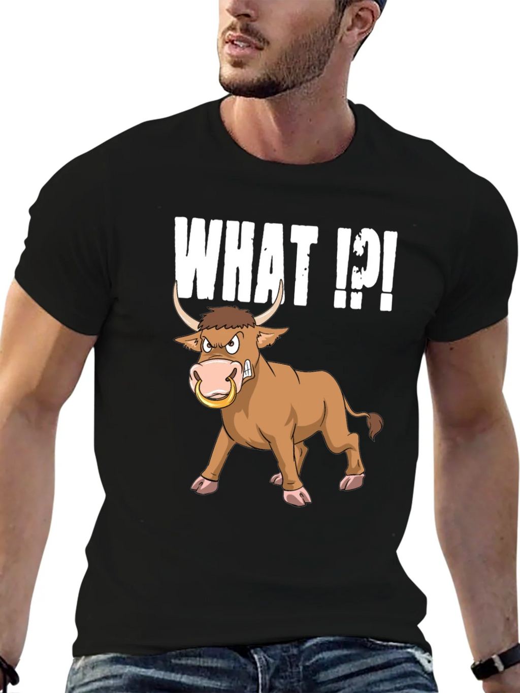 Funny Bull What T-Shirt - Black Graphic Tee product image 9