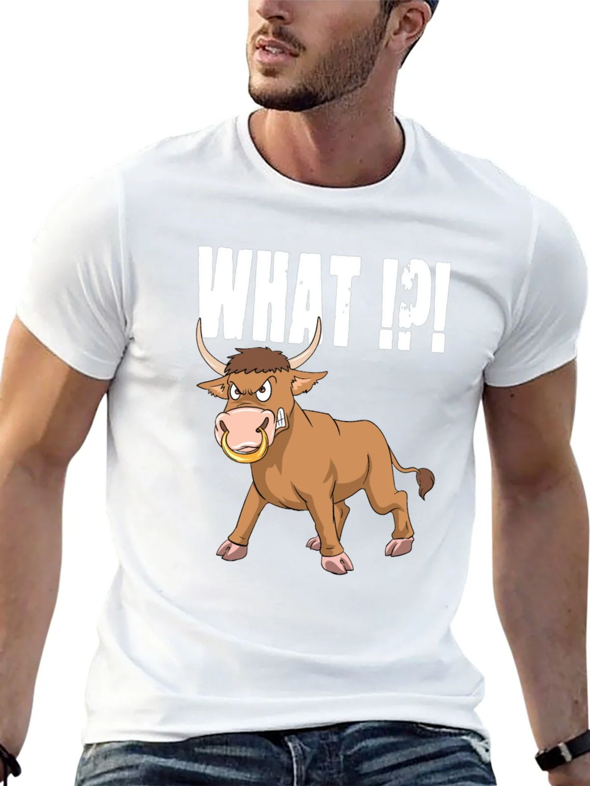 Funny Bull What T-Shirt - Black Graphic Tee product image 4