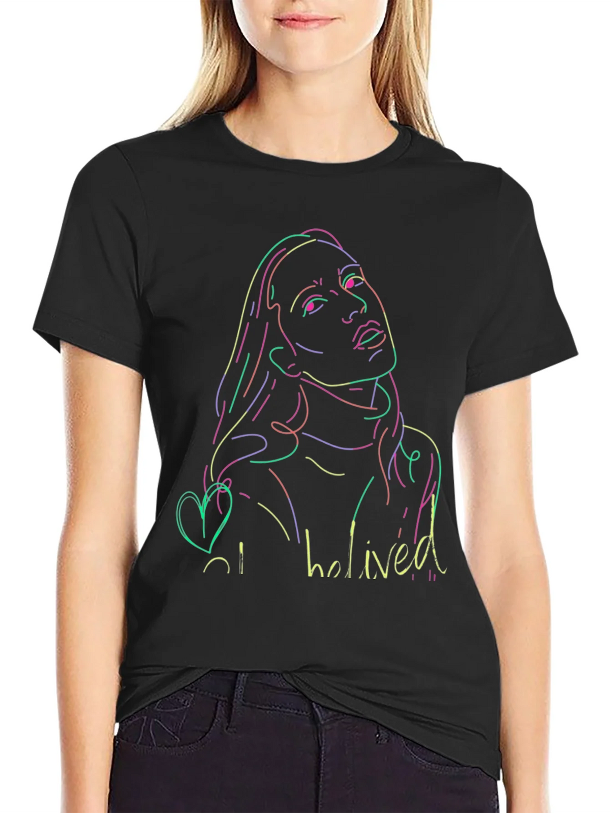 Neon Portrait Black T-Shirt - Casual Style product image 2