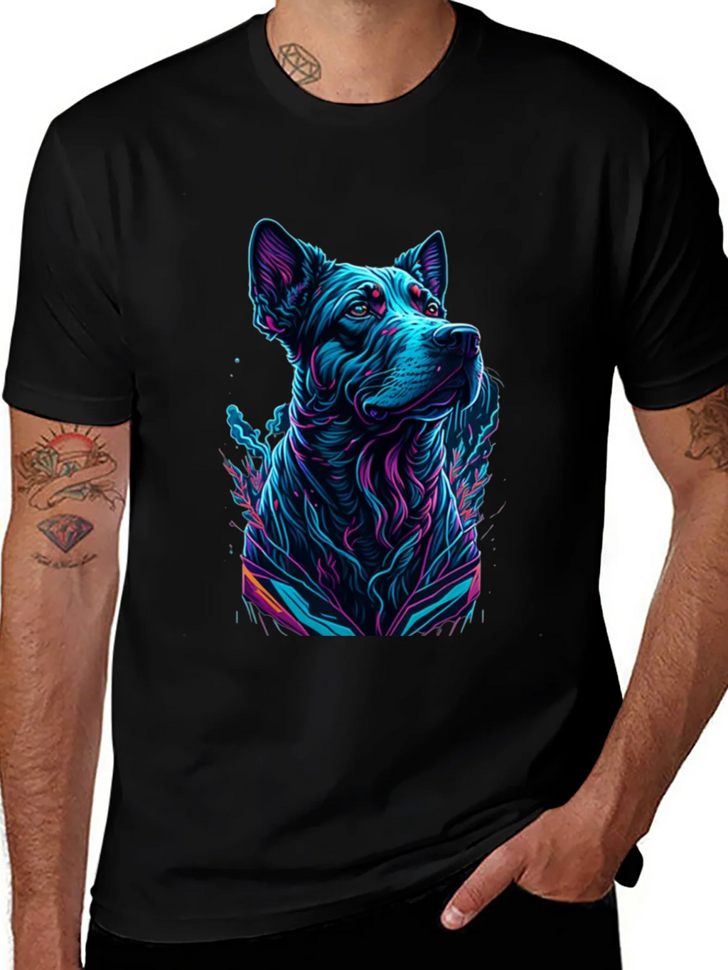 Neon Dog Graphic Black T-Shirt product image 1