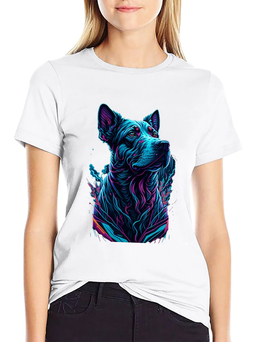 Neon Dog Graphic Black T-Shirt product image 8