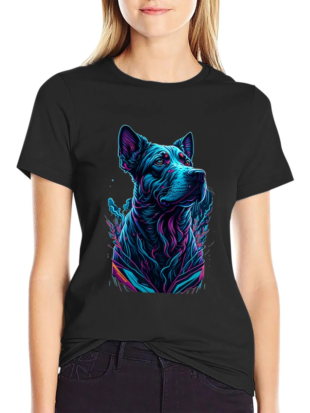 Neon Dog Graphic Black T-Shirt product image 2
