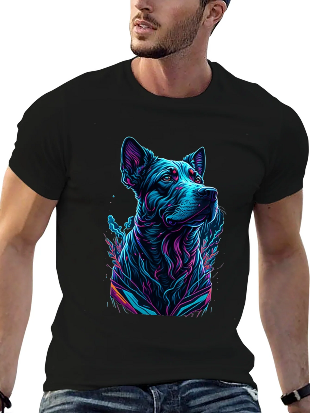 Neon Dog Graphic Black T-Shirt product image 6