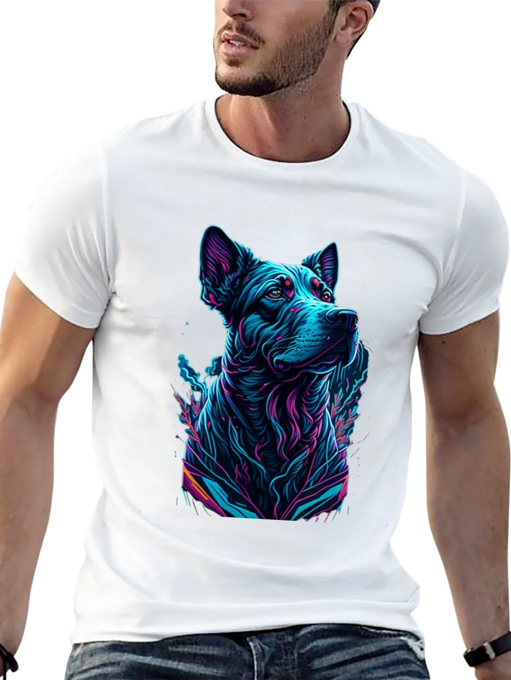 Neon Dog Graphic Black T-Shirt product image 12