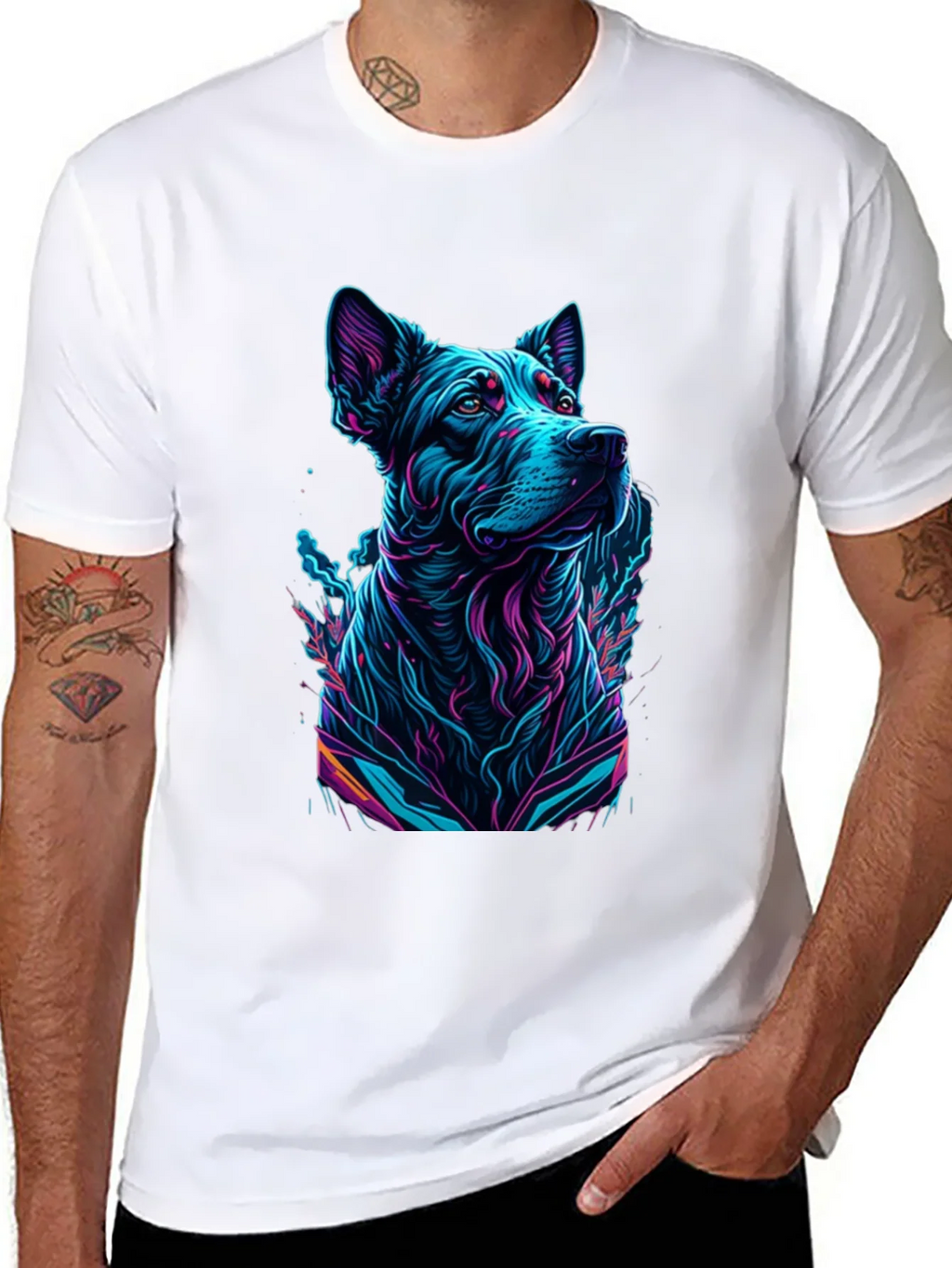 Neon Dog Graphic Black T-Shirt product image 7