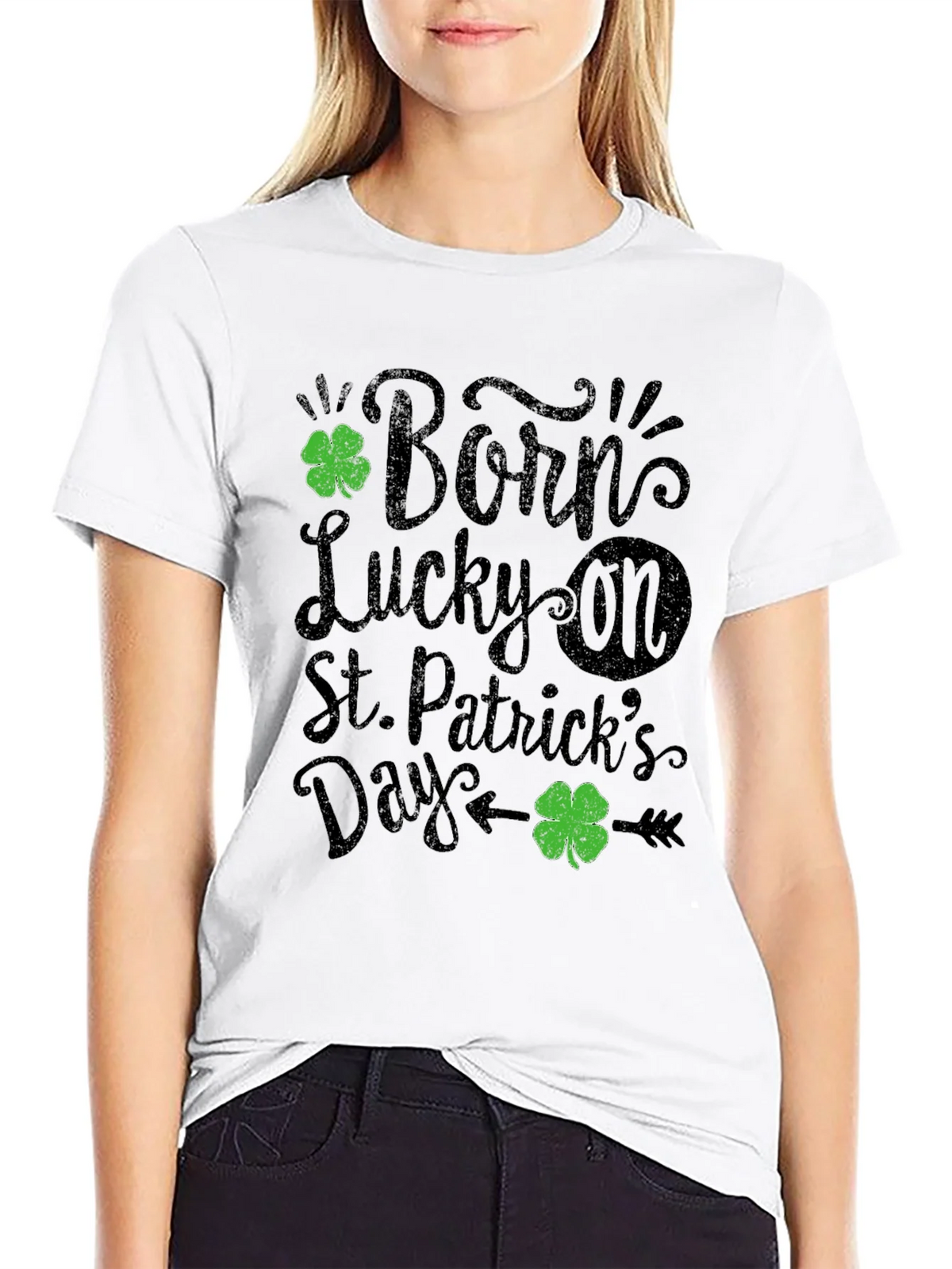 Born Lucky St. Patricks Day Black T-Shirt product image 11