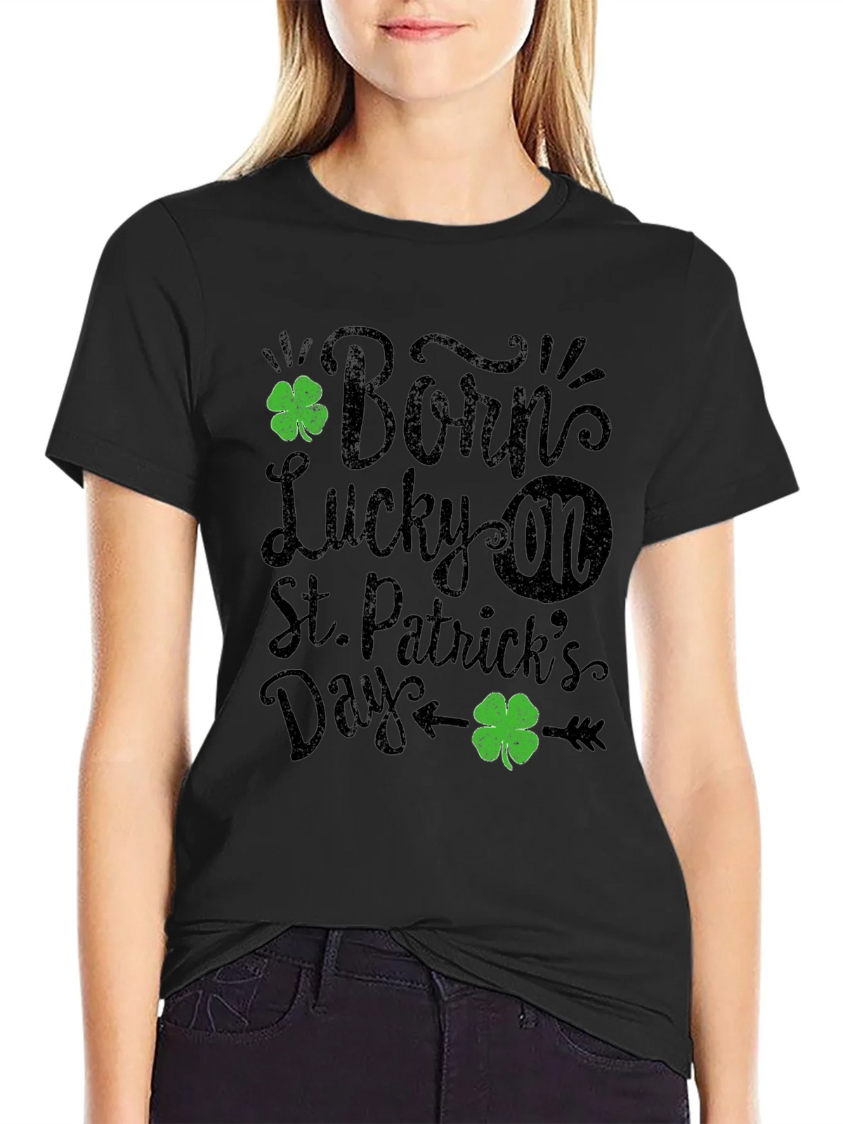 Born Lucky St. Patricks Day Black T-Shirt product image 5
