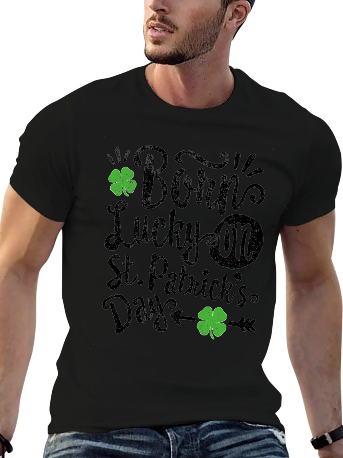 Born Lucky St. Patricks Day Black T-Shirt product image 9