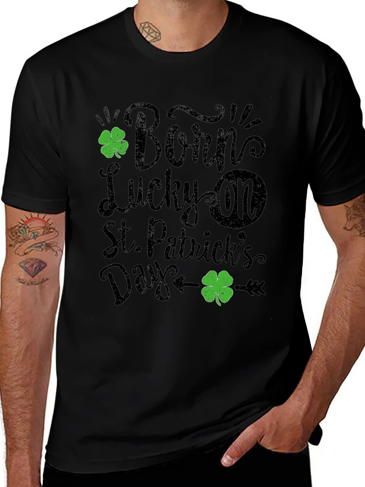 Born Lucky St. Patricks Day Black T-Shirt product image 1