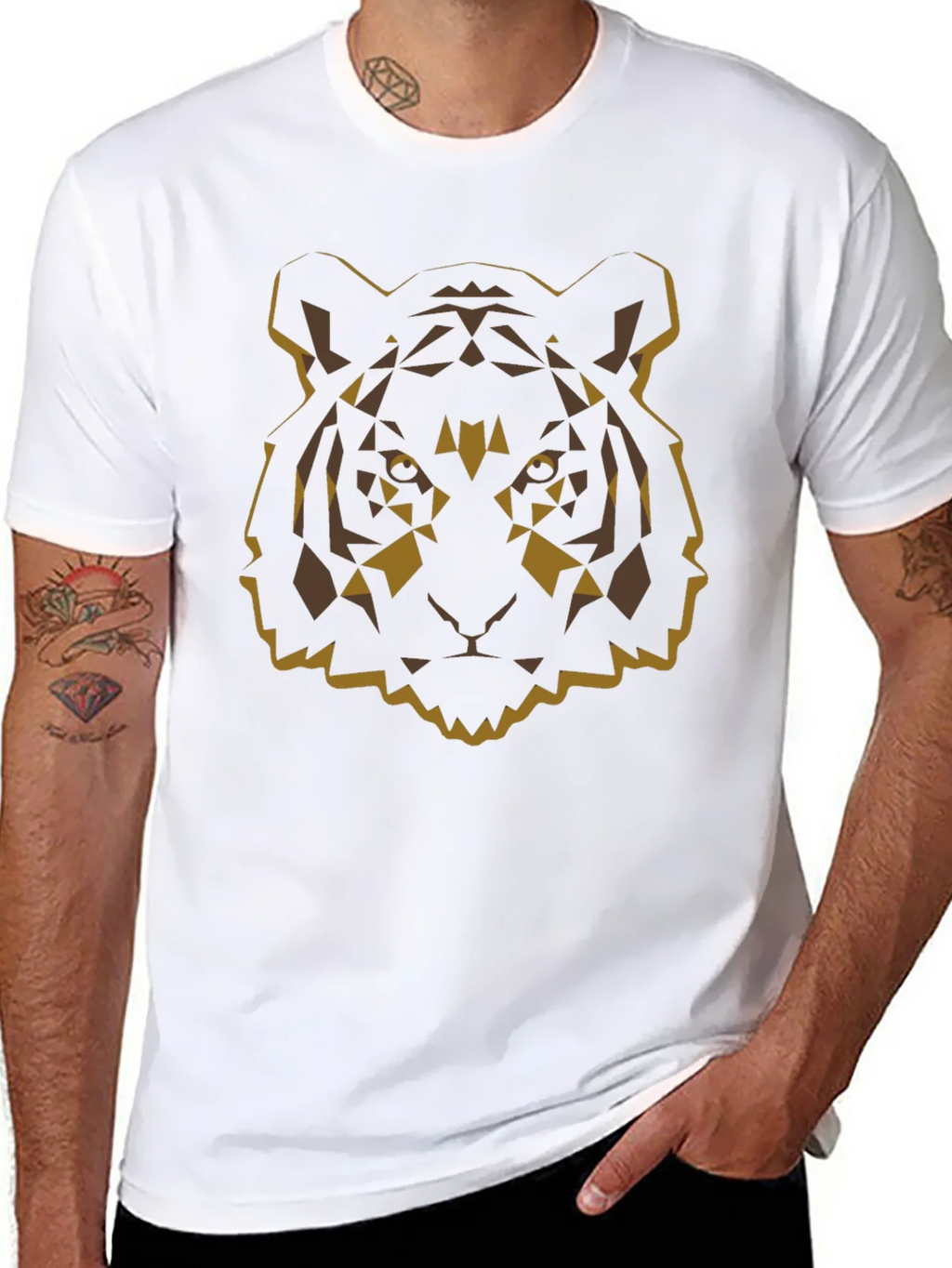 Geometric Tiger Graphic Tee - Black Cotton Blend product image 10