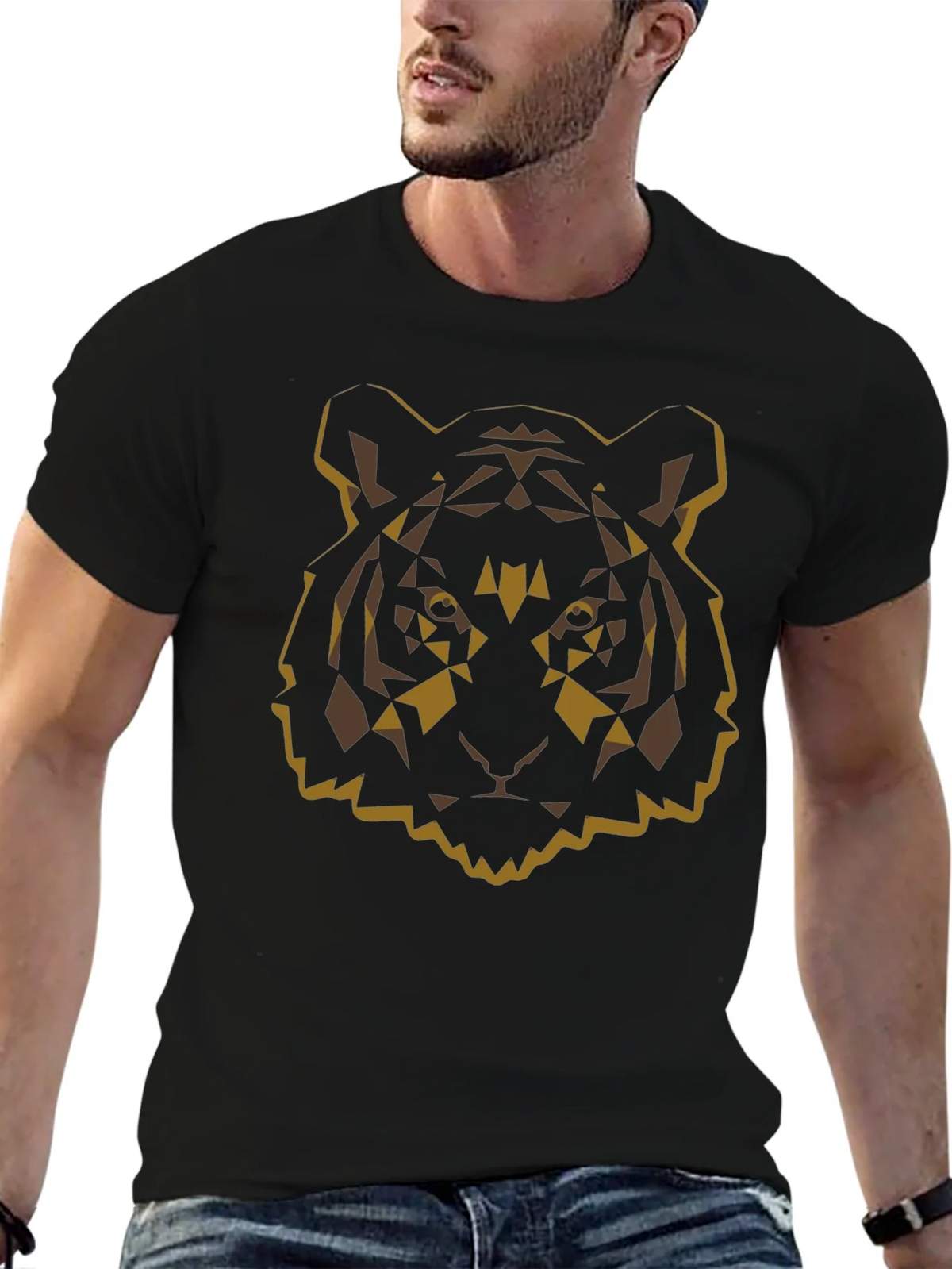 Geometric Tiger Graphic Tee - Black Cotton Blend product image 9