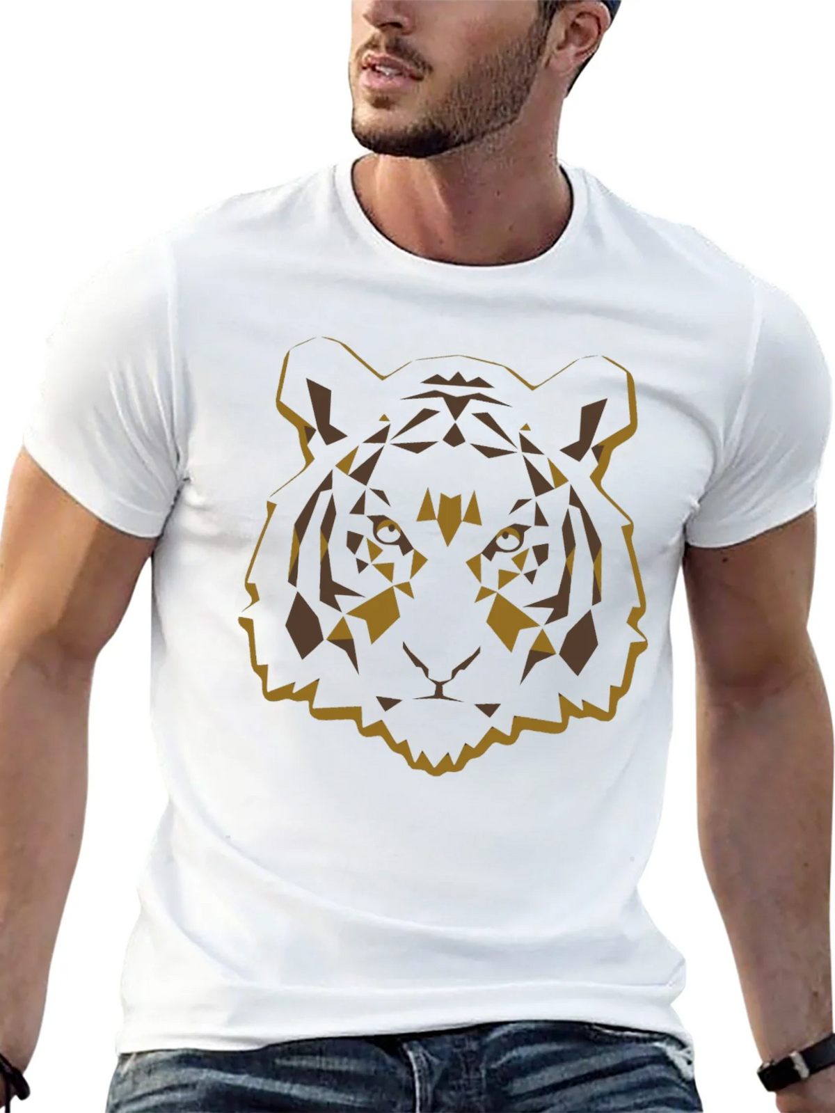 Geometric Tiger Graphic Tee - Black Cotton Blend product image 4