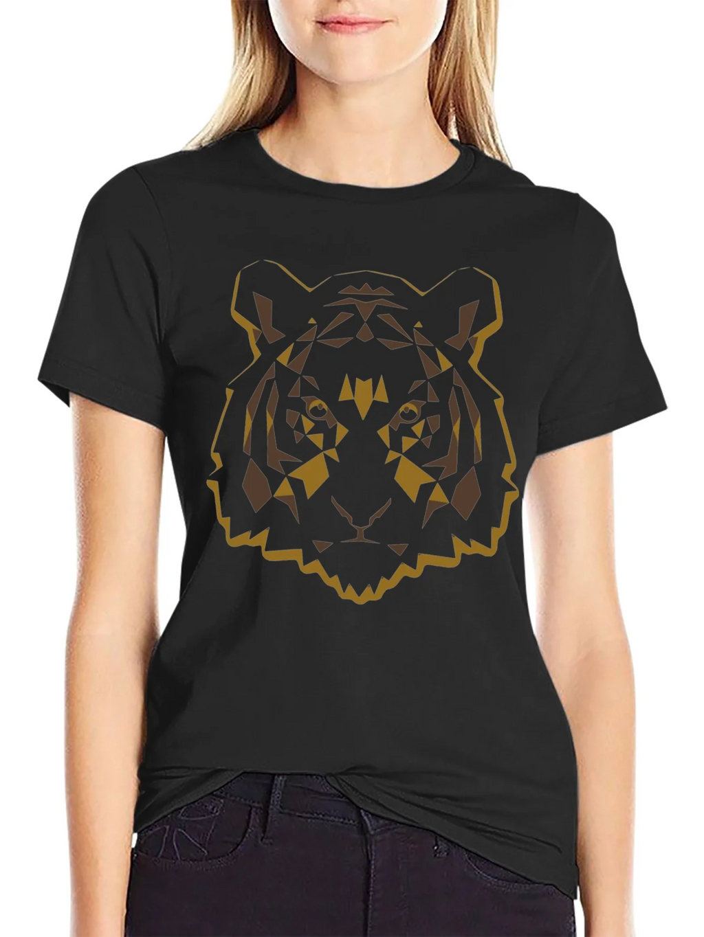 Geometric Tiger Graphic Tee - Black Cotton Blend product image 5
