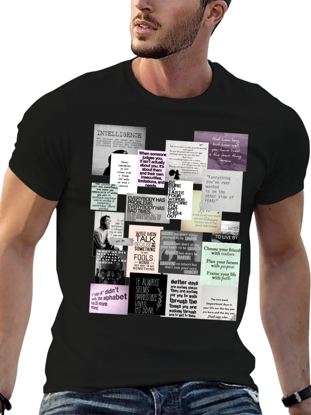 Inspirational Quote Collage T-Shirt - Black product image 6